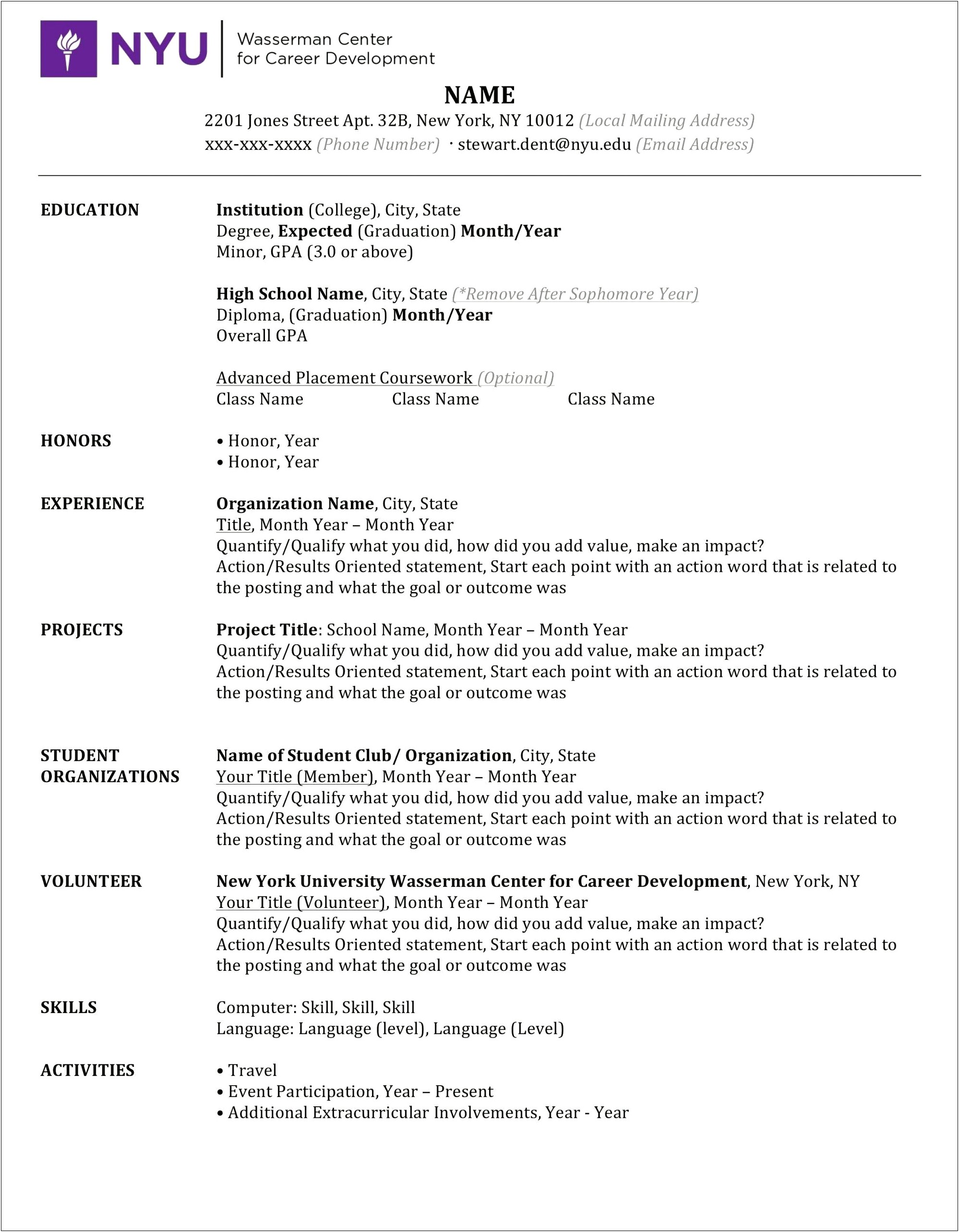 Resume Replace High School With College