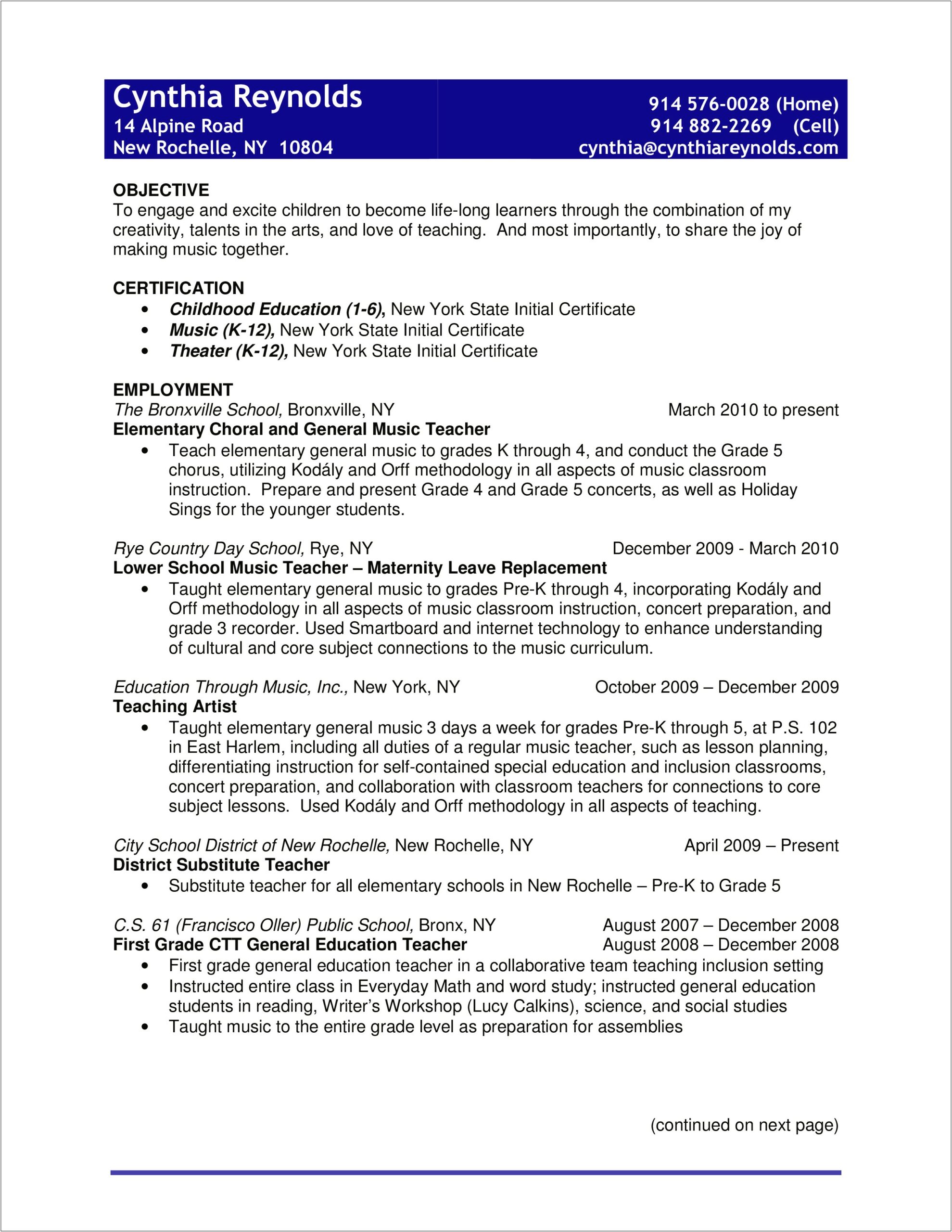 Resume Sample Continued From Previous Page