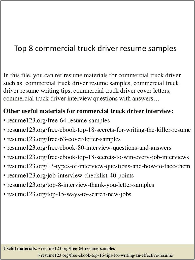 Resume Sample For A Commercail Driver