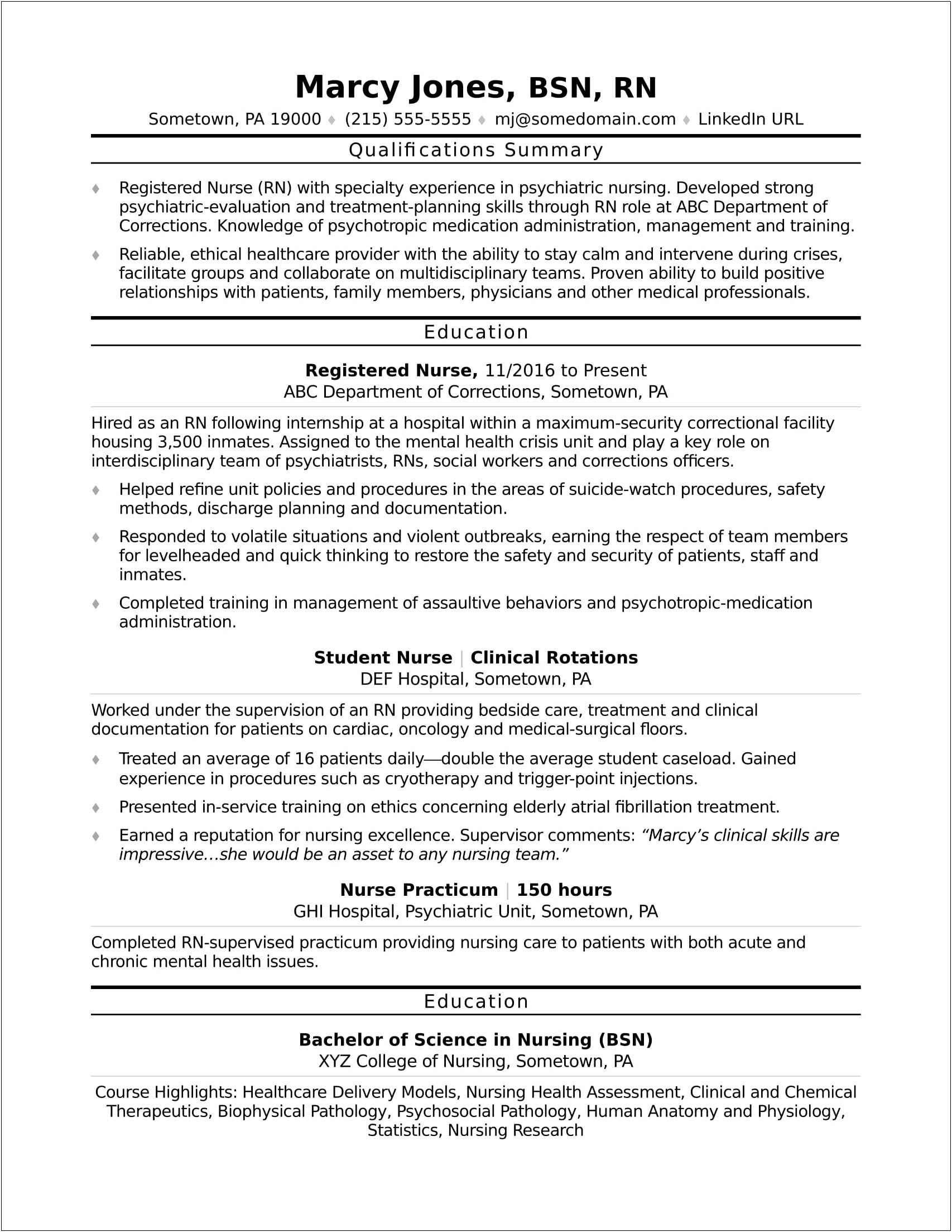 Resume Sample For A New Rn