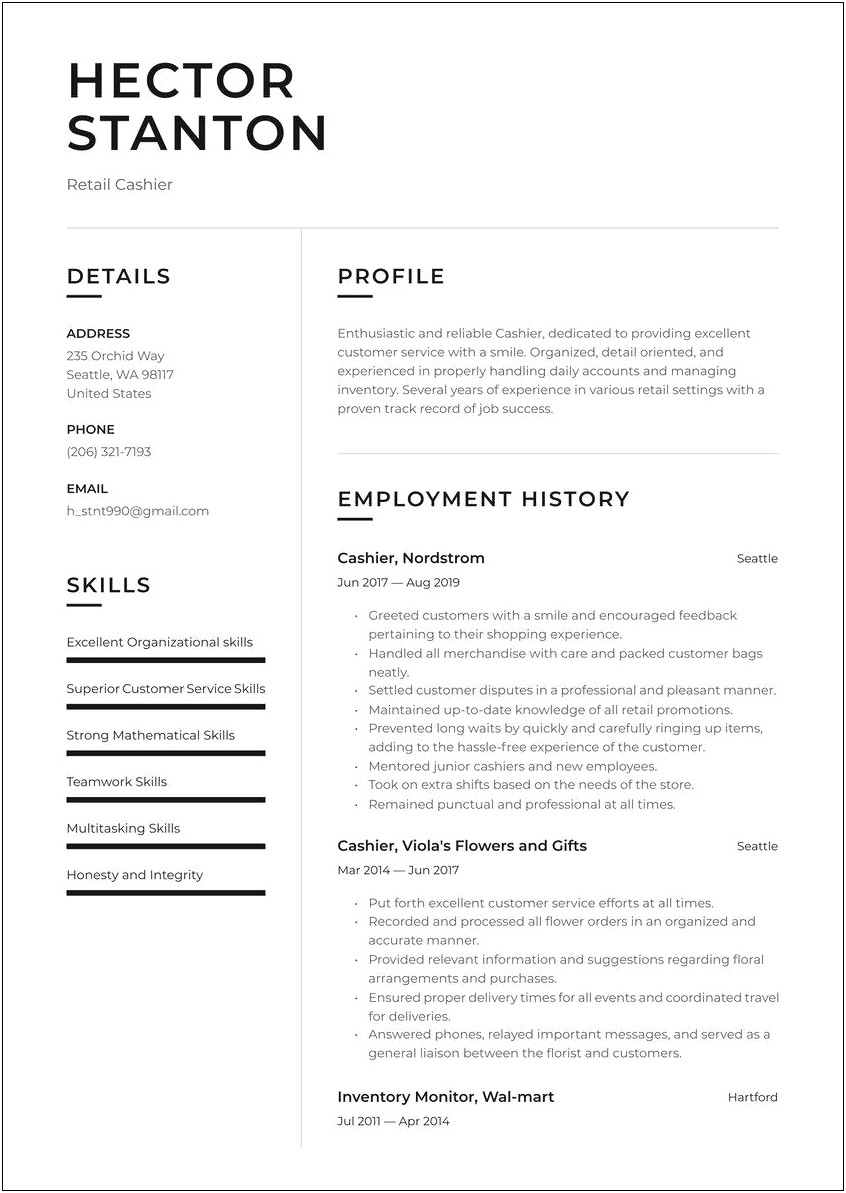 Resume Sample For Entry Level Cashier