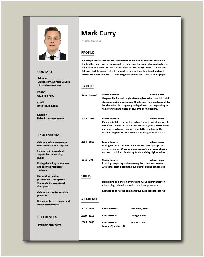 Resume Sample For Fresh Graduate Teachers