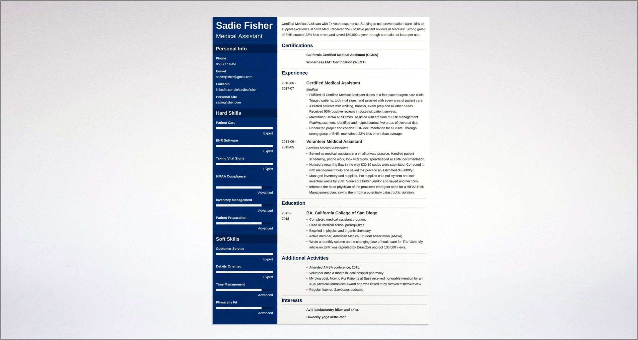 Resume Sample For Medical Assistant Position