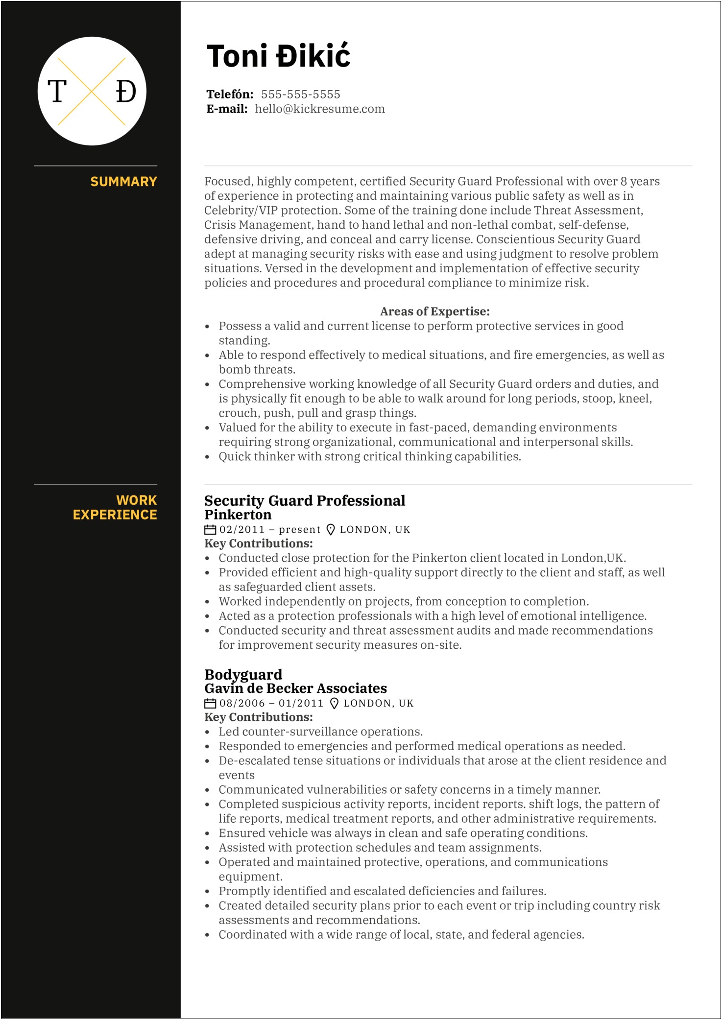 Resume Sample For New Security Guard