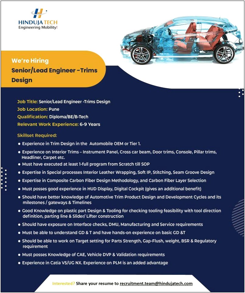 Resume Sample For Nx Mould Designer In India