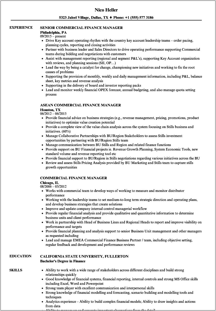 Resume Sample From A Finance Persn
