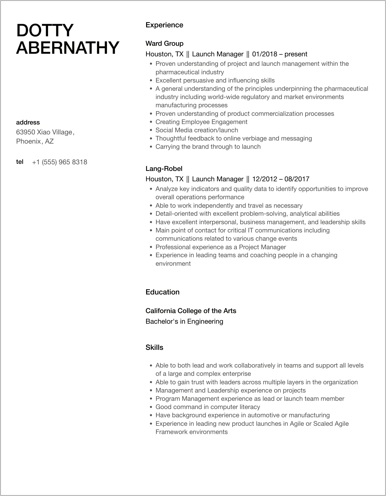 Resume Sample Member A Launch Group