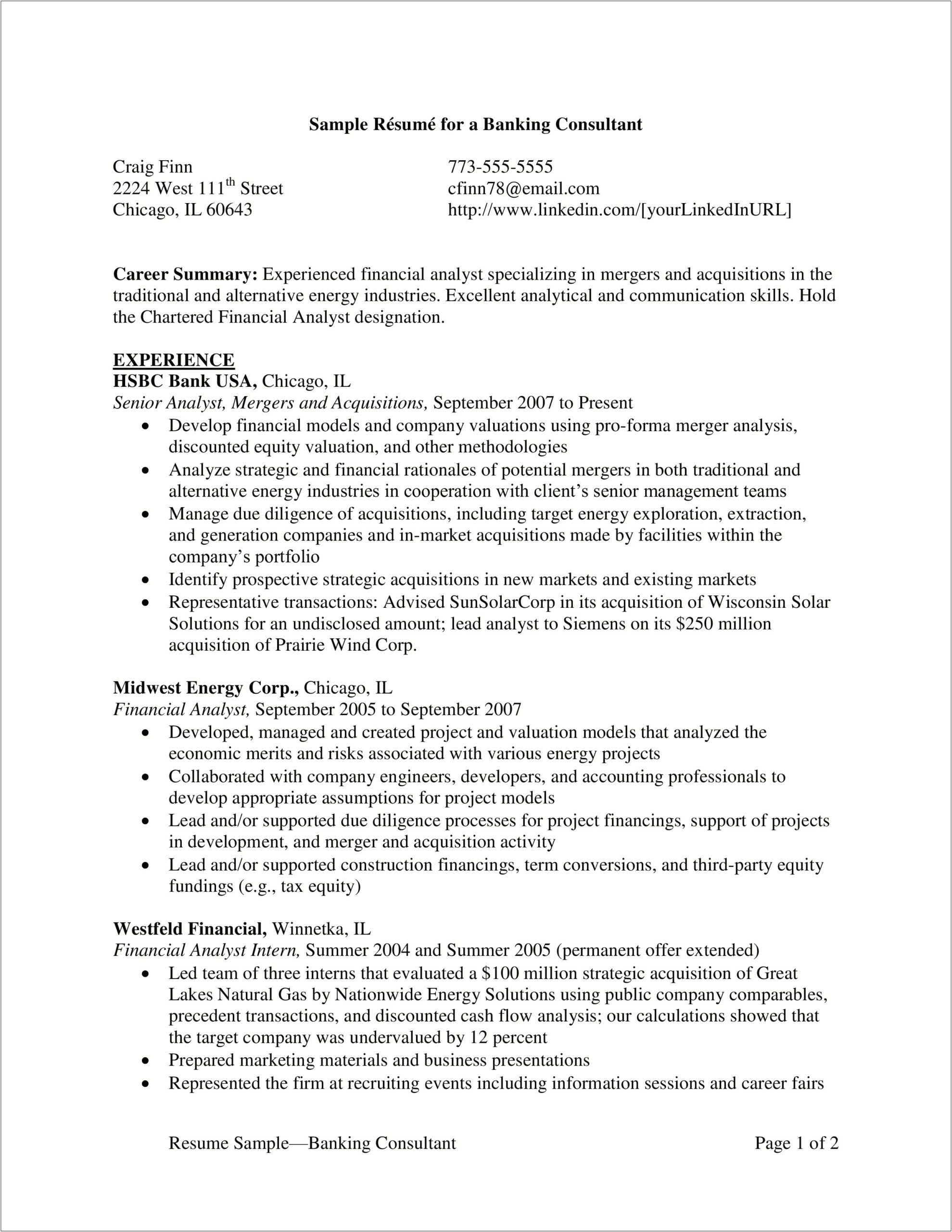 Resume Sample Notre Dame Career Center