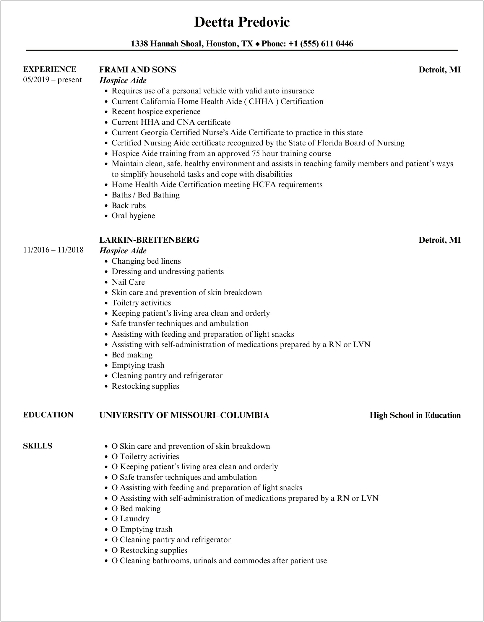 Resume Sample Objectives For Respite Care