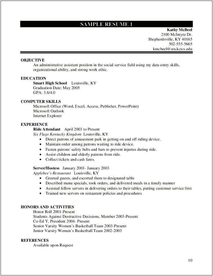 Resume Sample With The Words References Upon Request