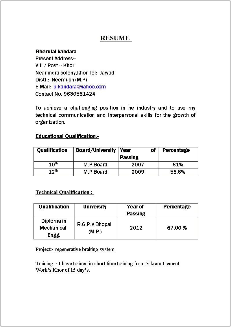 Resume Samples Doc Download For Freshers