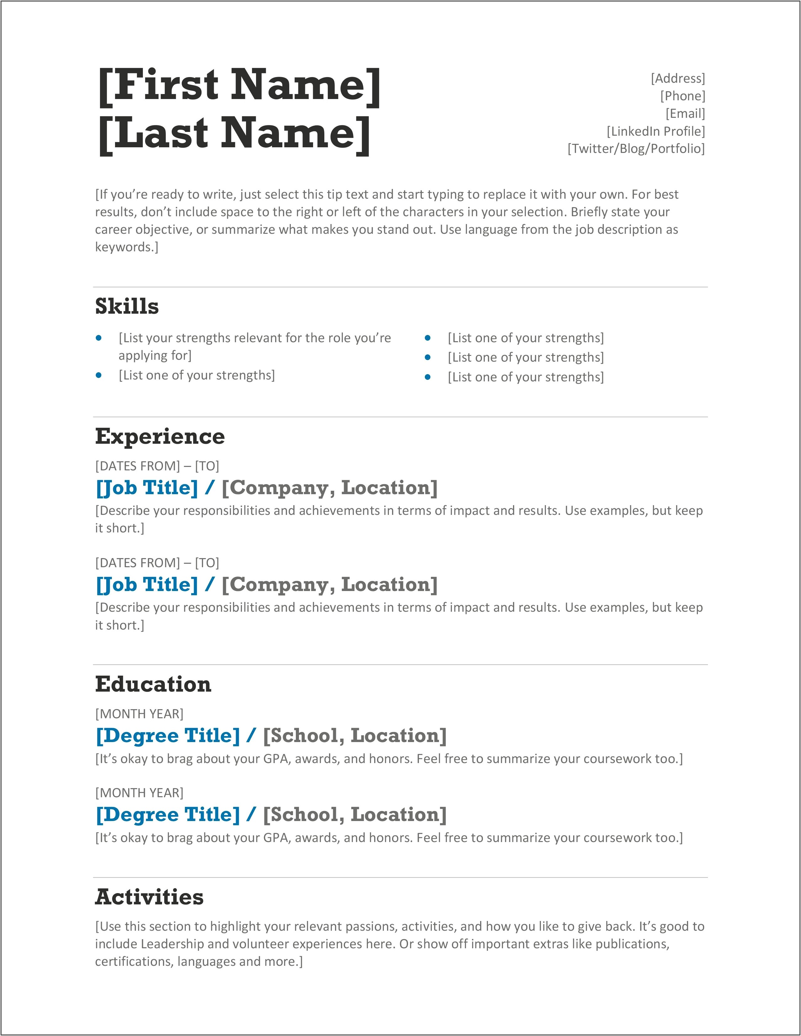 Resume Samples For 19 Year Olds