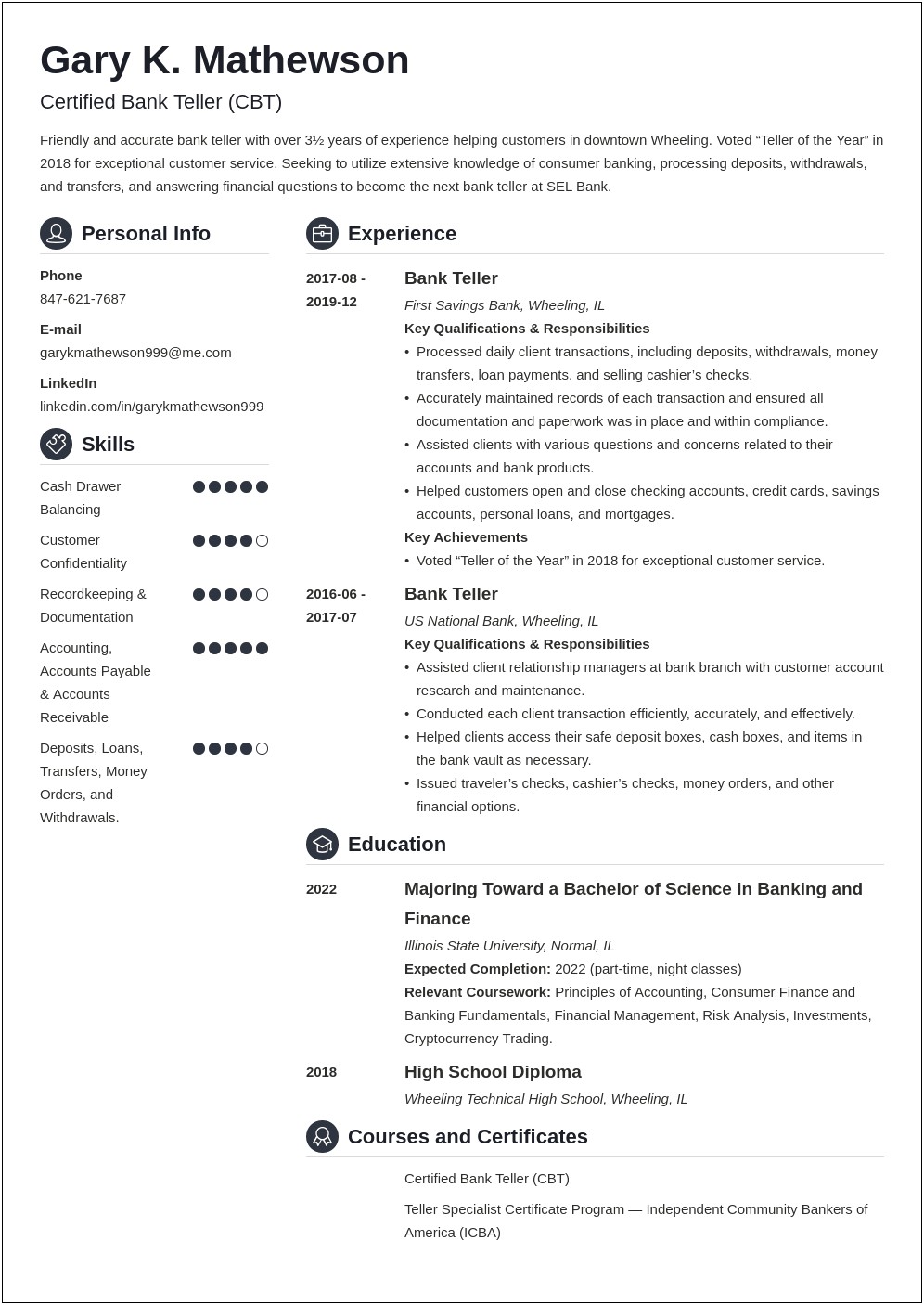 Resume Samples For Bank Teller Positions