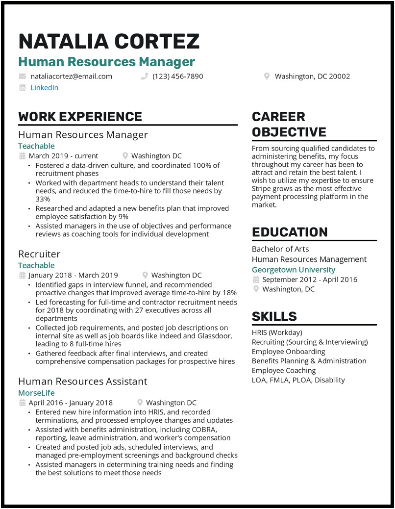 Resume Samples For Internal Human Resources Job