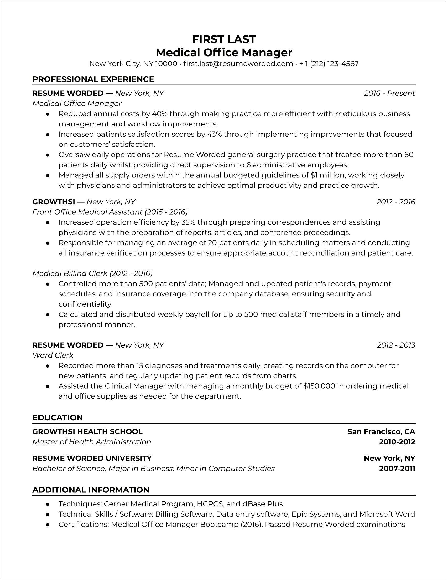 Resume Samples For Medical Front Office Position