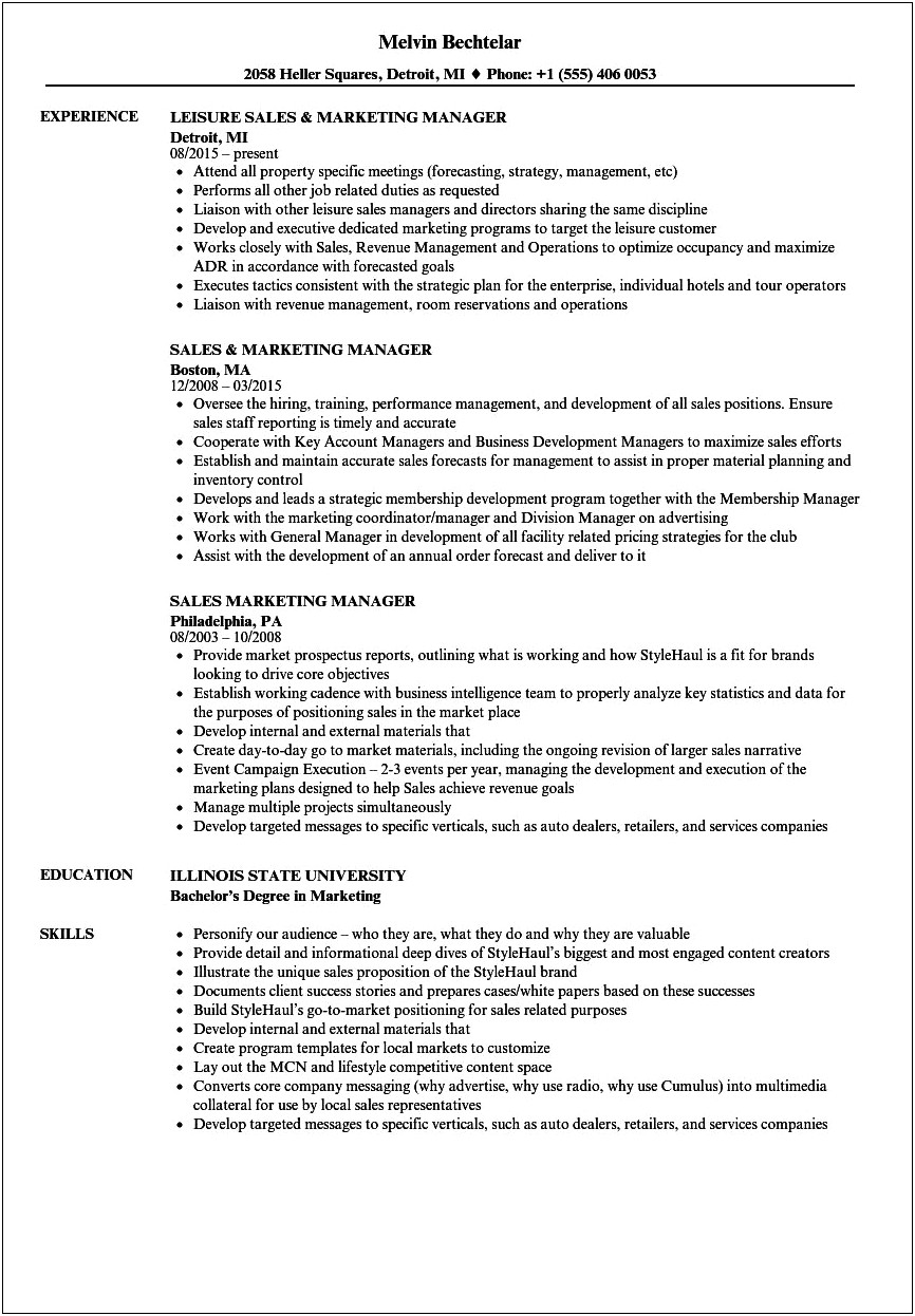 Resume Samples In Sales And Marketing