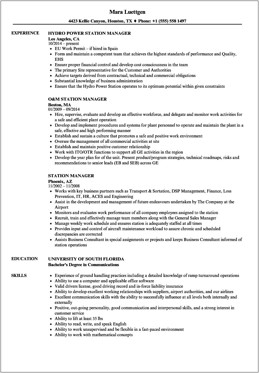 Resume Samples Management Gas Station 7 Eleven