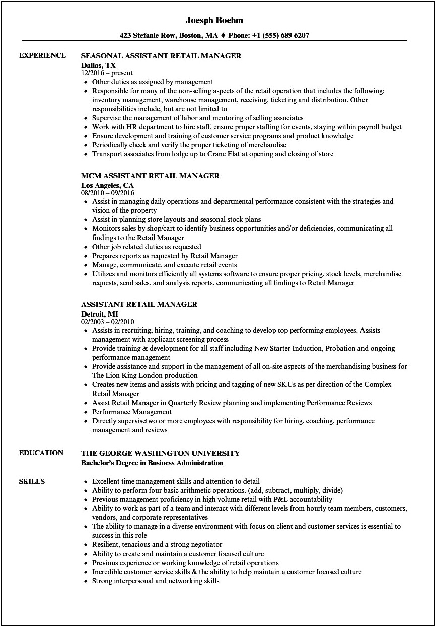 Resume Samples Retail To Admin Jobs