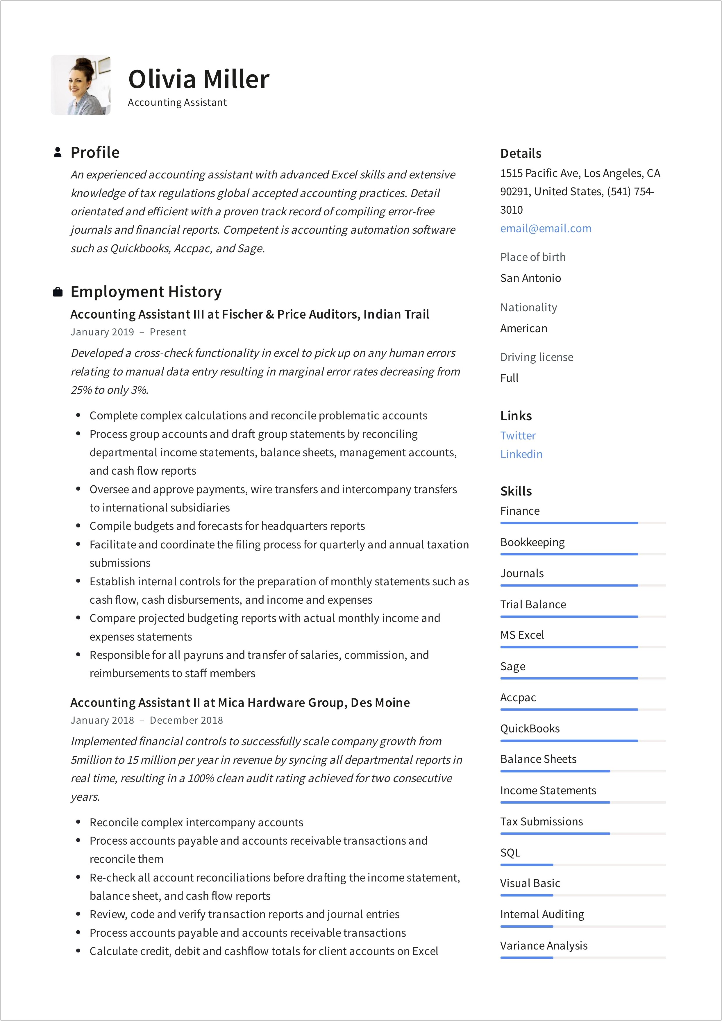 Resume Samples Showing Part Time Account Receivables