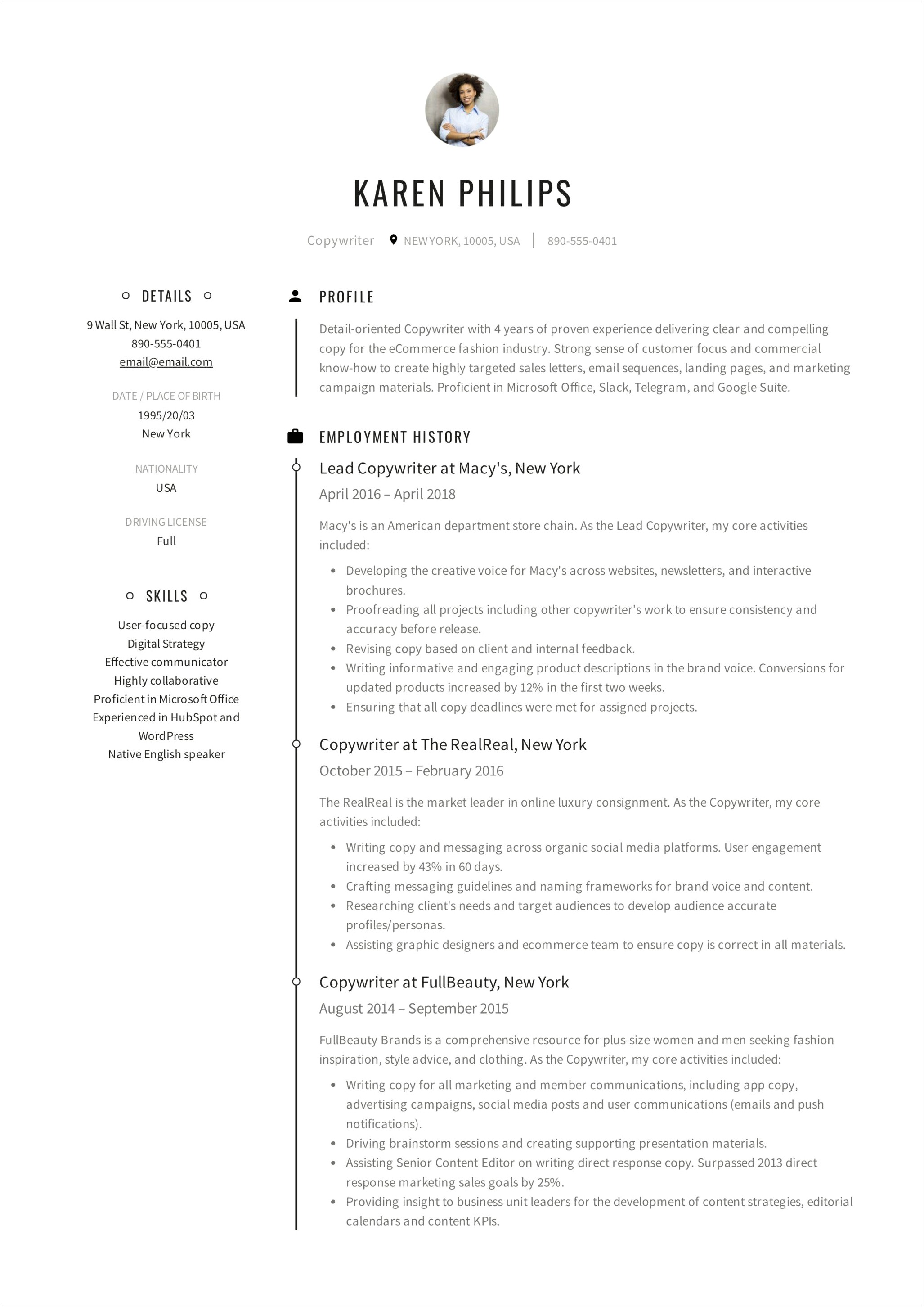 Resume Samples To Copy And Paste