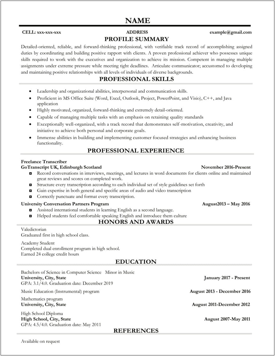 Resume Samples With No Work History