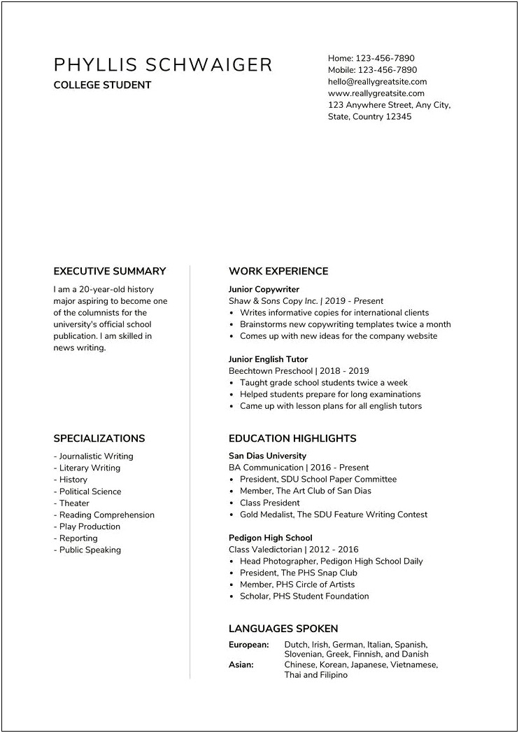 Resume Setup For Working Iin Education