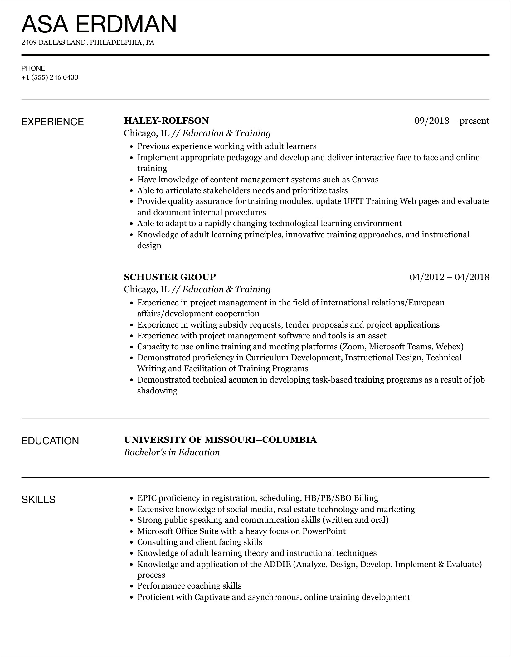 Resume Setup For Working In Education