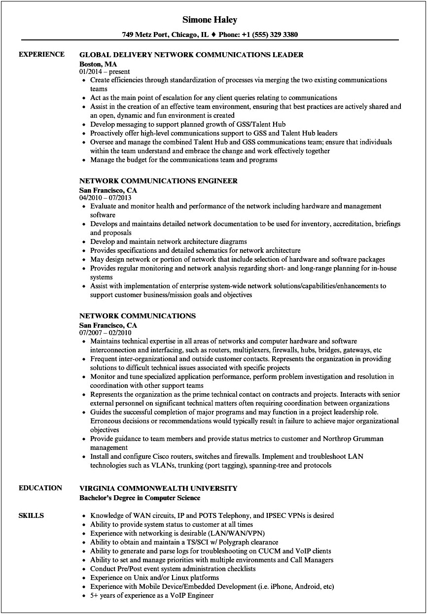 Resume Skill Network Ports And Protocols