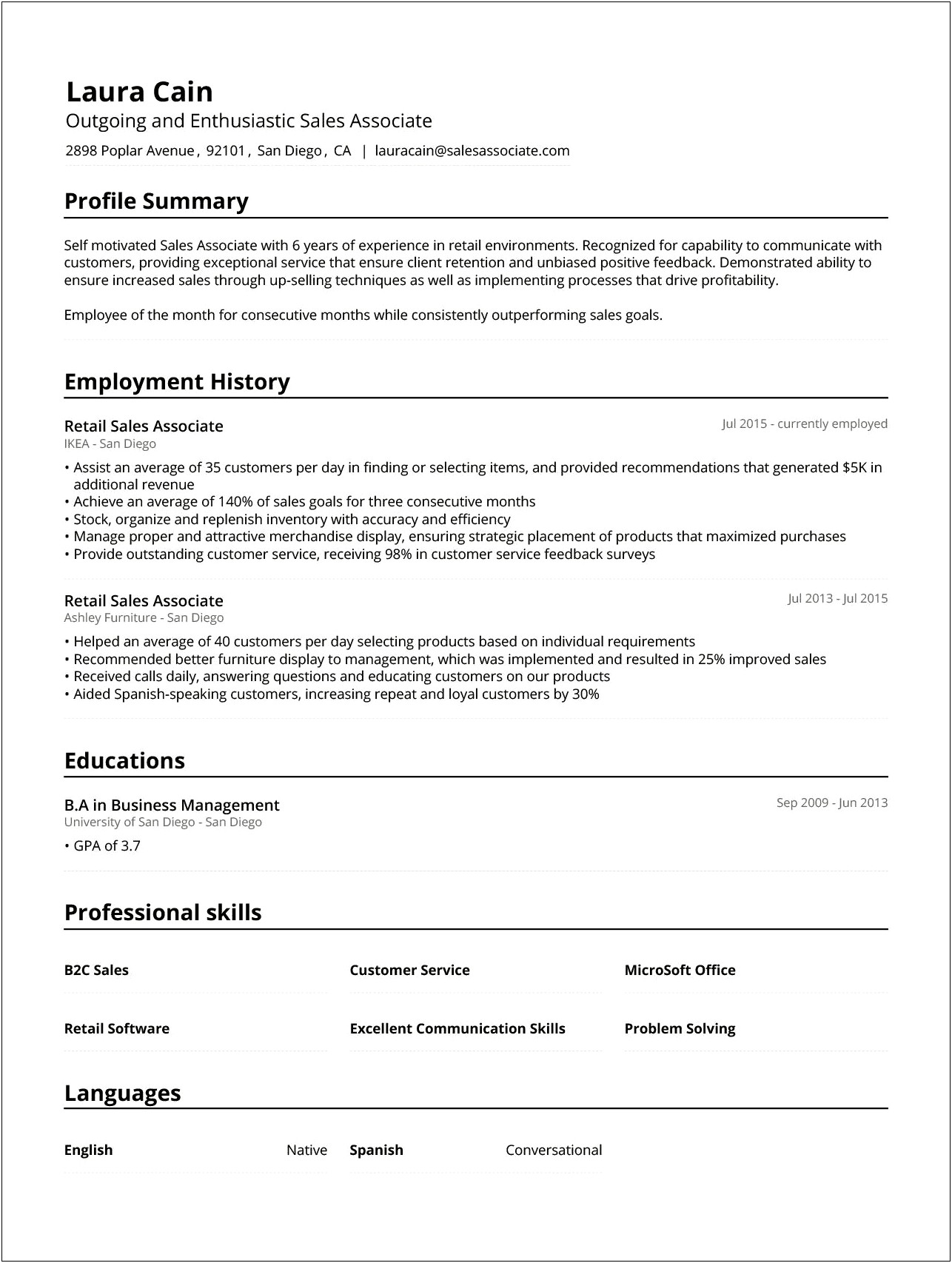 Resume Skills And Abilities Examples Sales