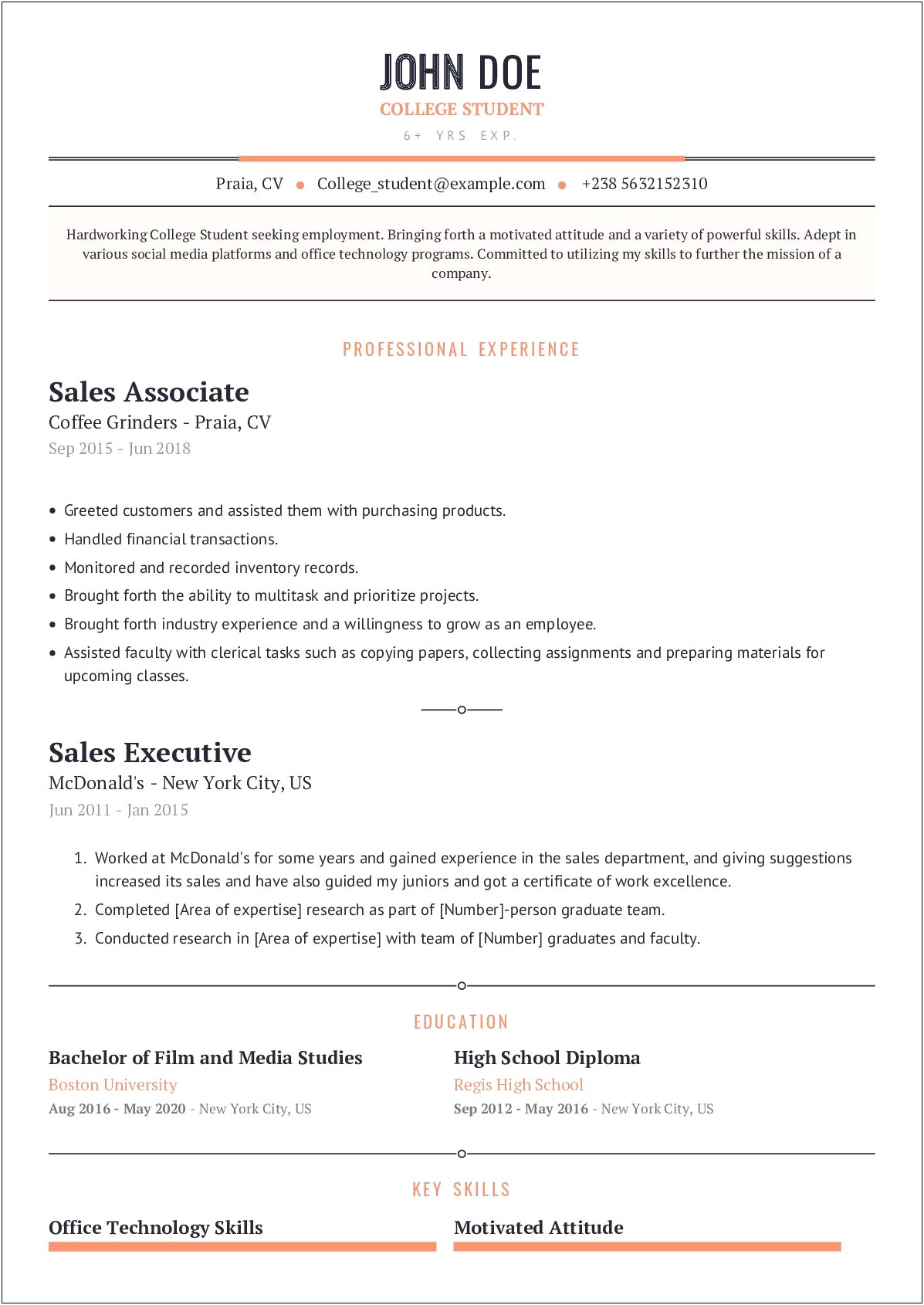 Resume Skills Examples For College Students