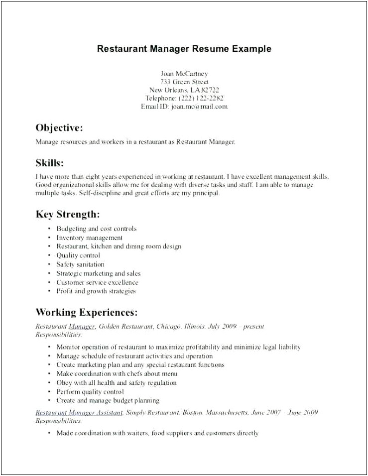 Resume Skills Examples For Fast Food