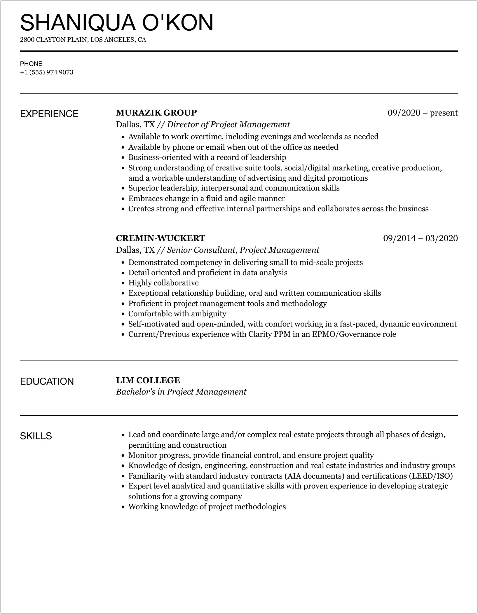 Resume Skills For A Project Manager At Innovaris