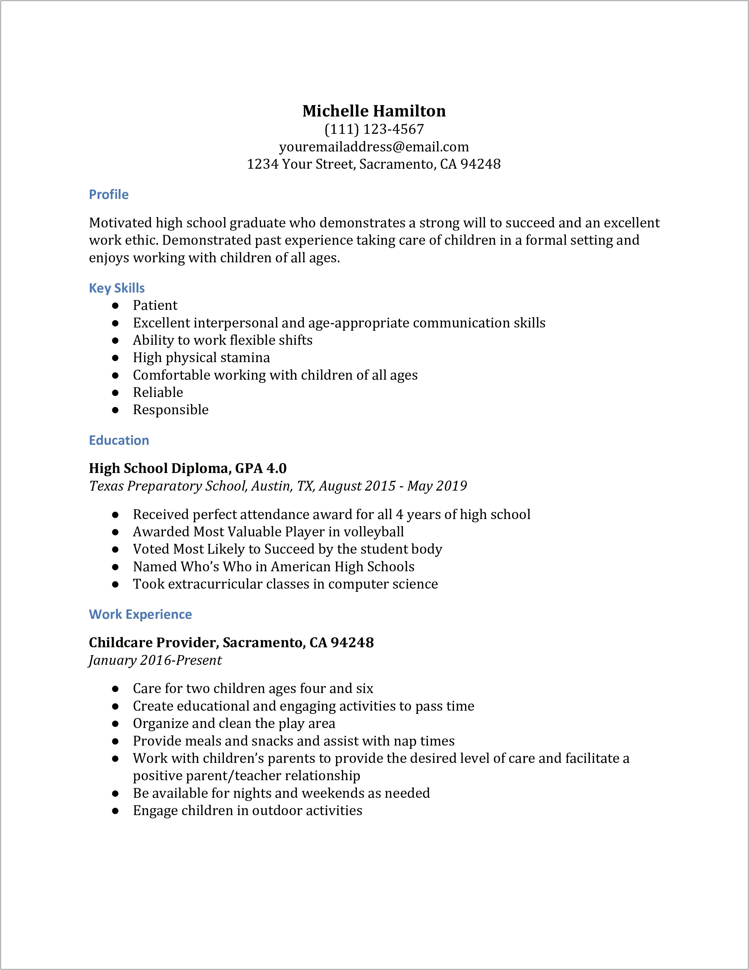 Resume Skills For After School Program