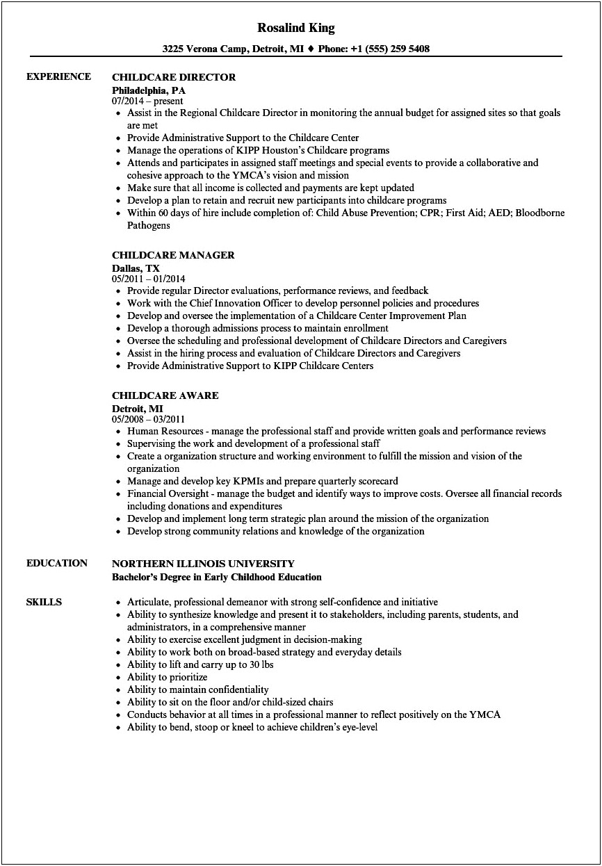 Resume Skills For Child Care Provider