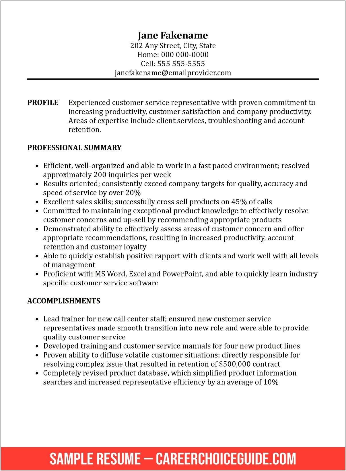 Resume Skills For Customer Service Position