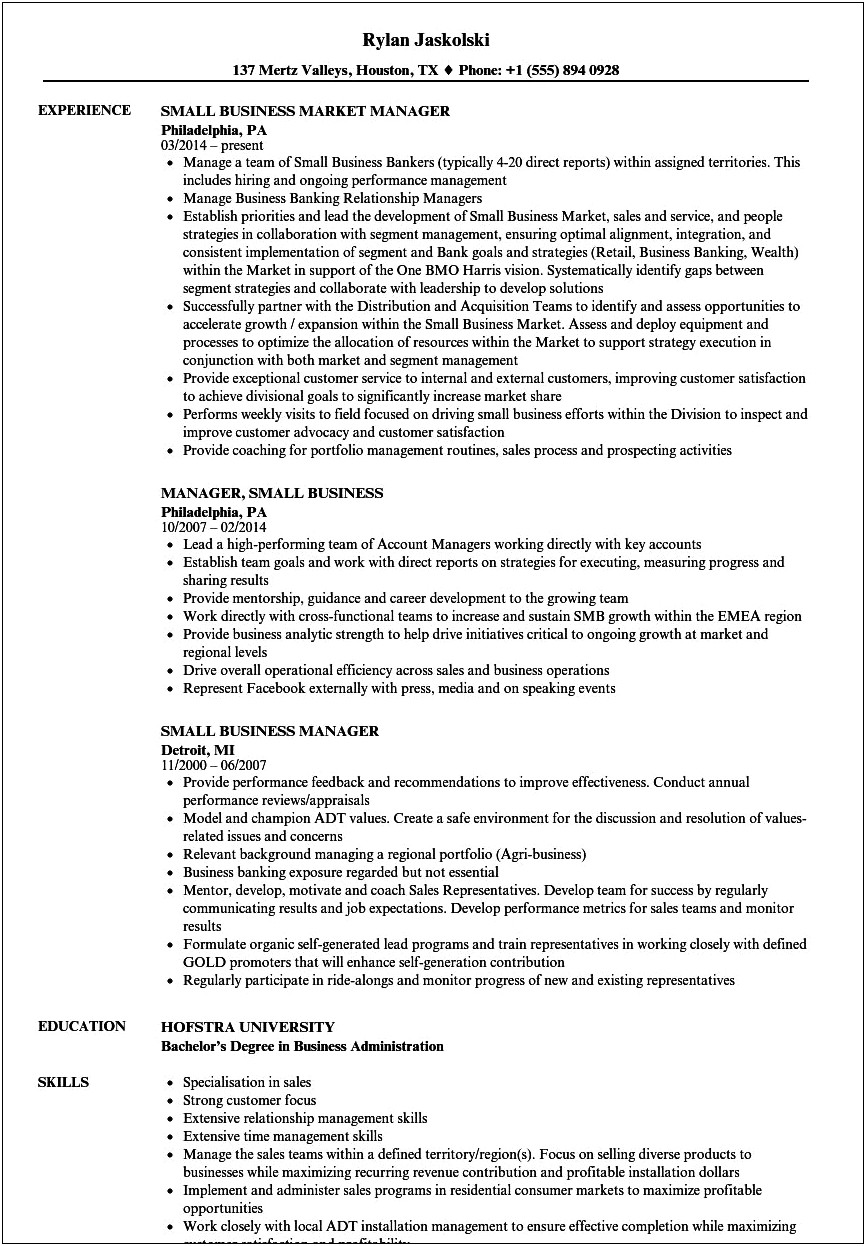 Resume Skills For Small Business Owner