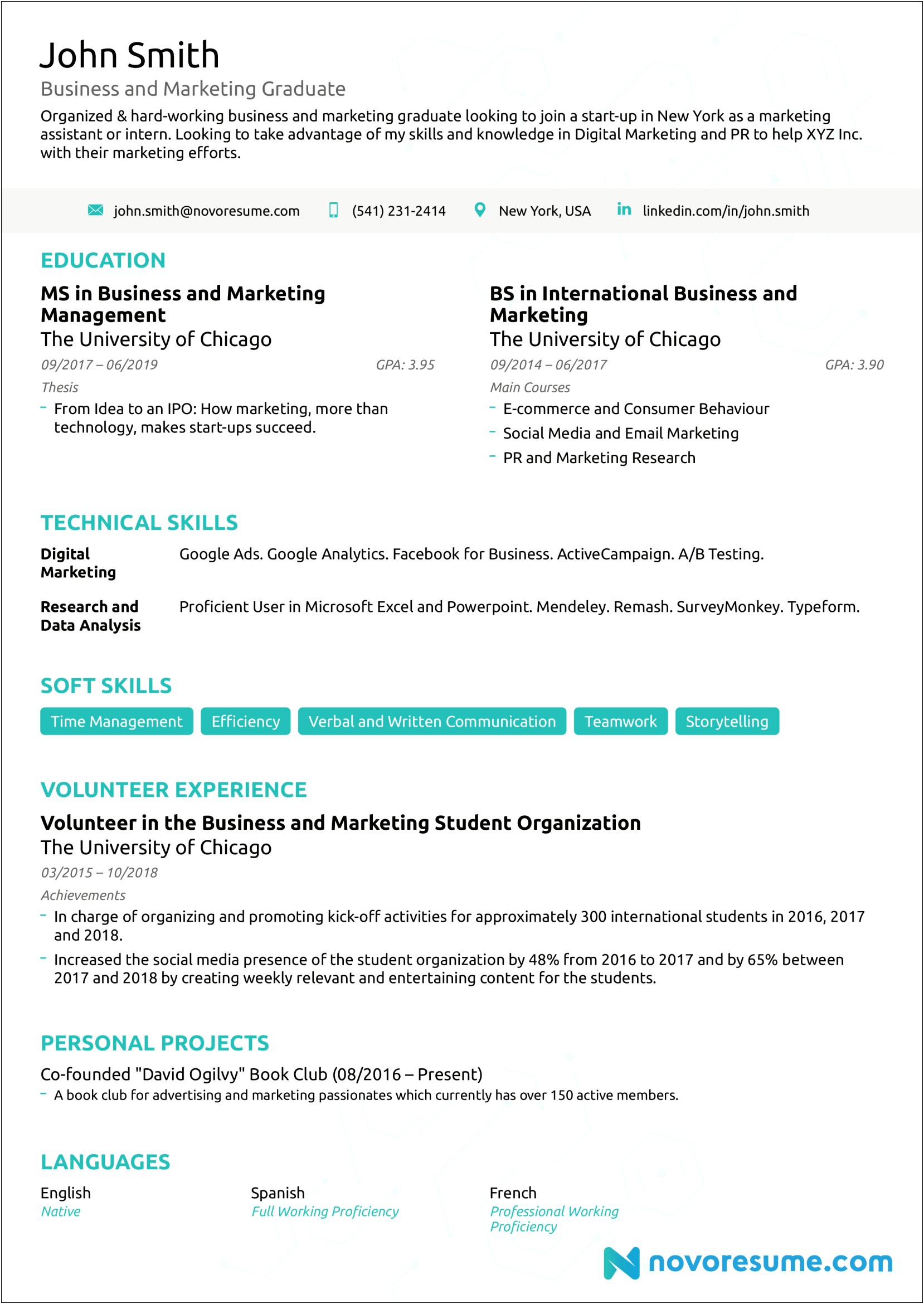 Resume Soft Skills Equity Research Internship