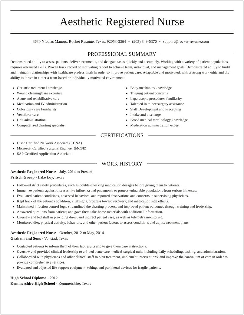 Resume Summary Example For A Comestic Nurse