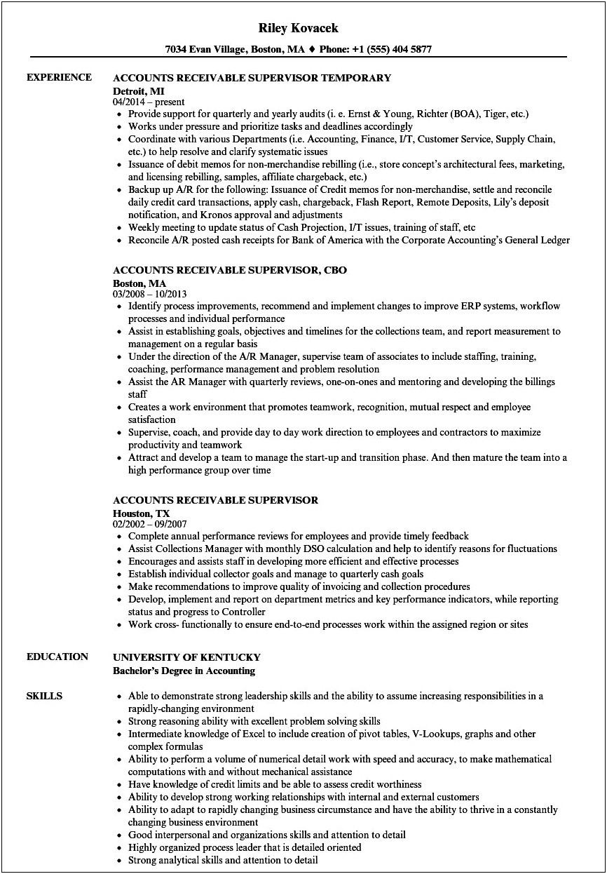 Resume Summary Example For An Accountant Receivables