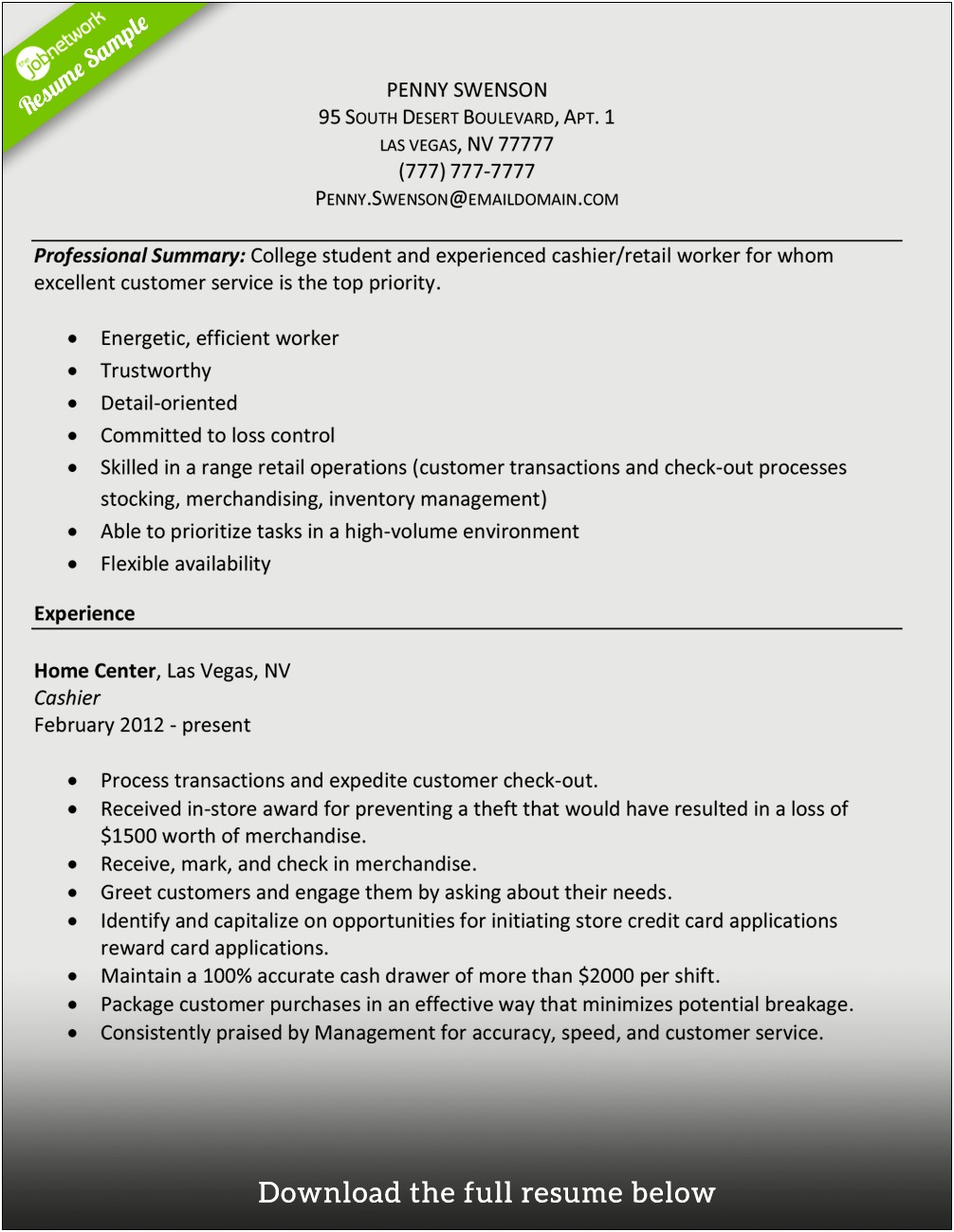 Resume Summary Example For First Job Restaurant