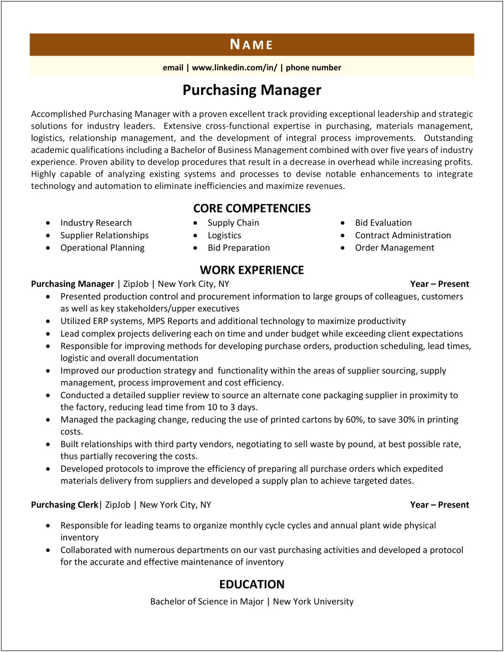 Resume Summary Example For Purchasing Manager
