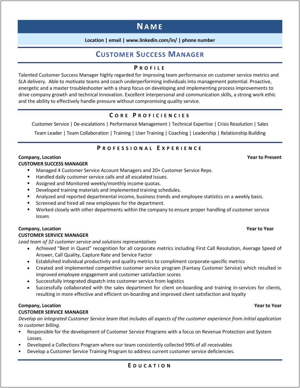 Resume Summary Examples For Customer Service Manager