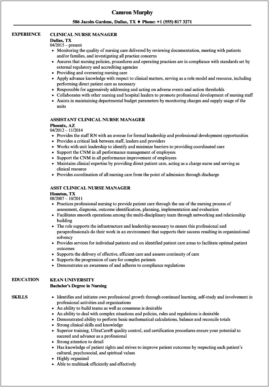 Resume Summary Examples For Nurse Manager