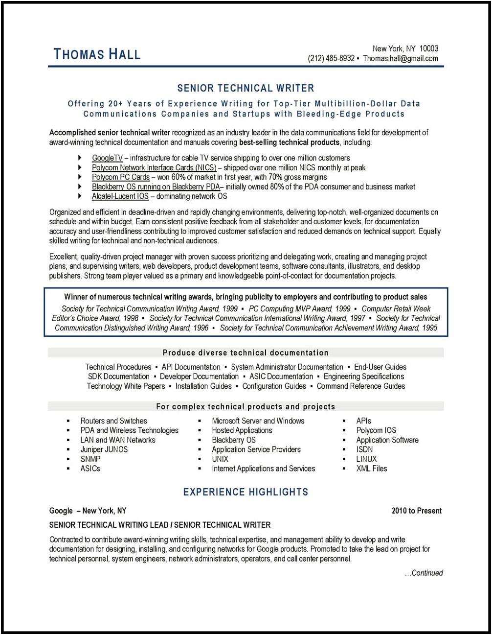 Resume Summary Examples For Technical Writers