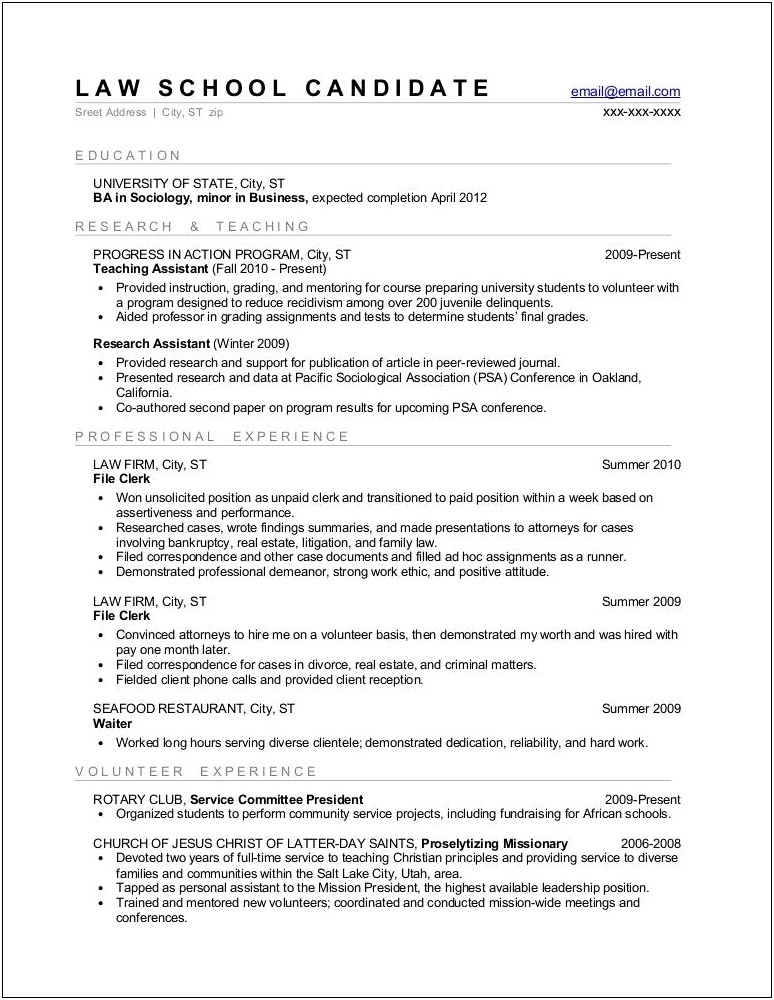 Resume Summary Explaining Jobs During College