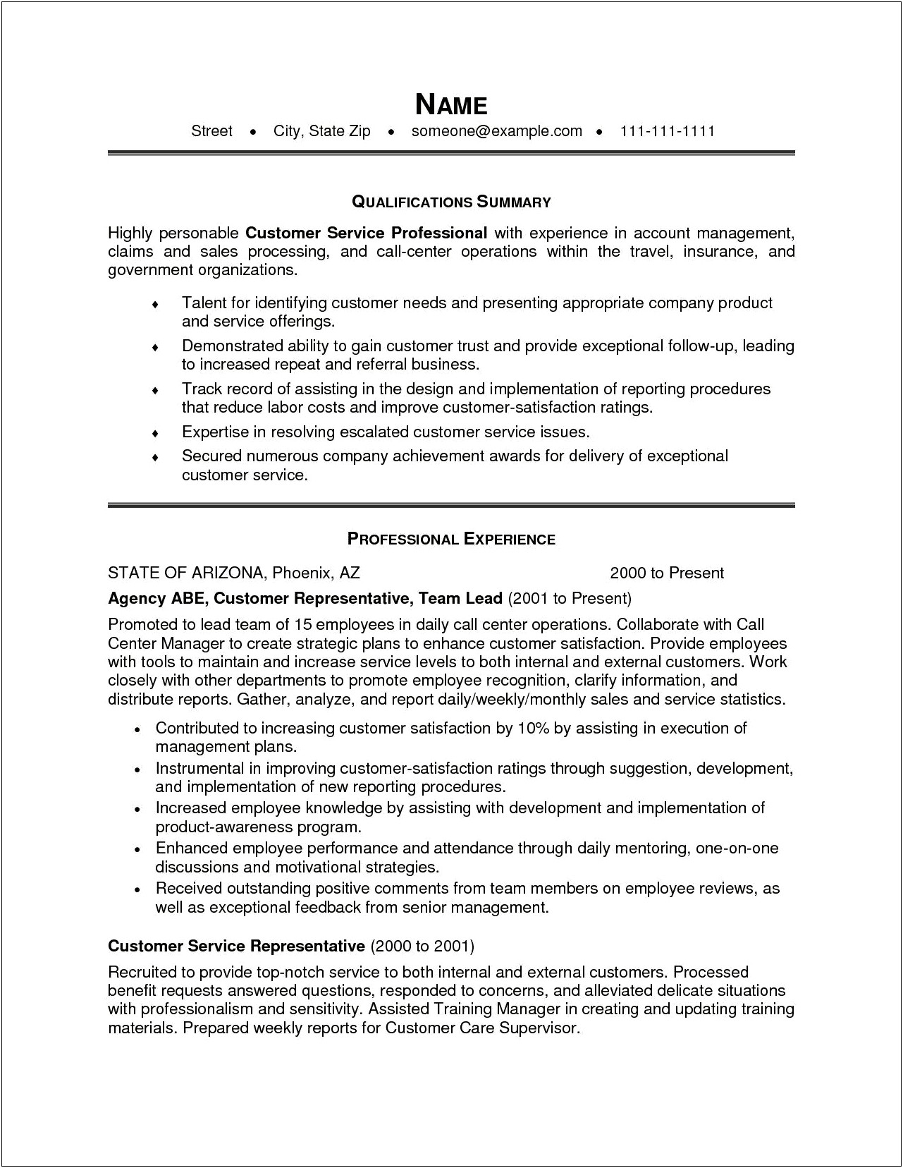 Resume Summary For A Customer Service Manager