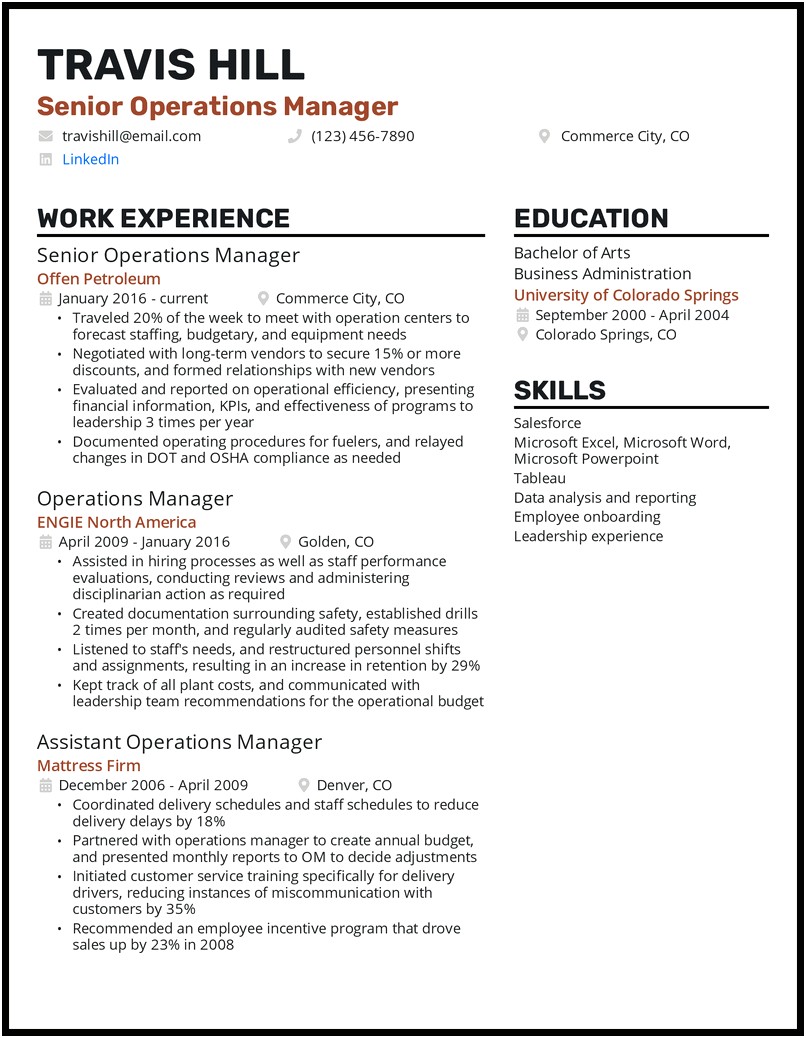 Resume Summary For A Plant Job