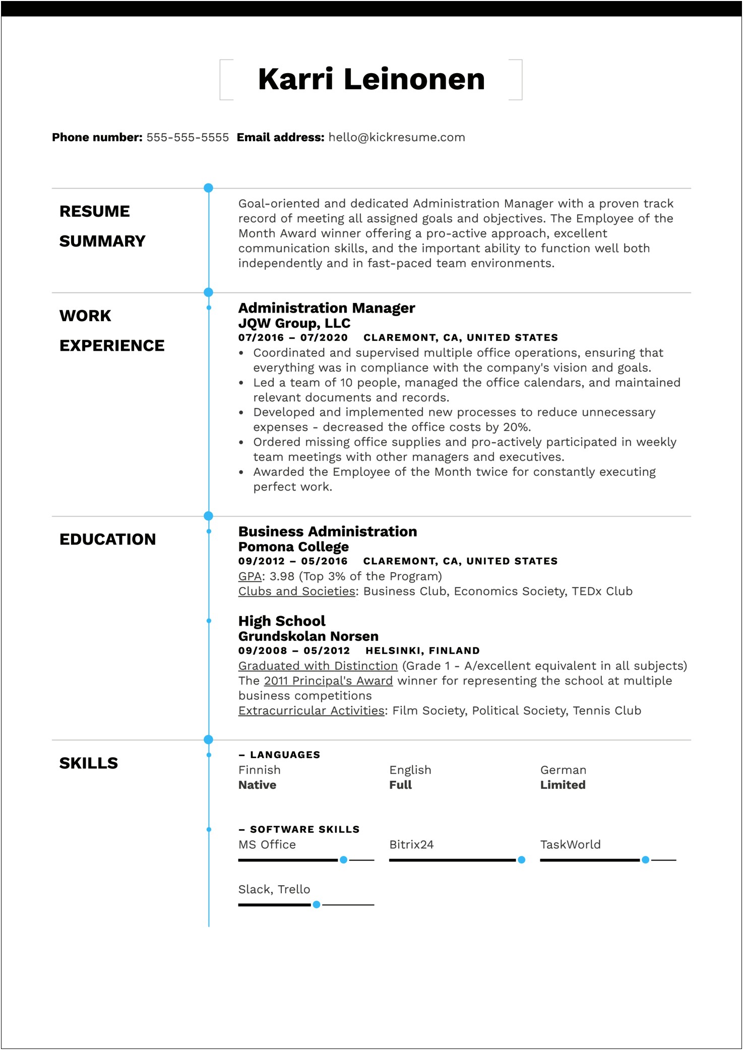 Resume Summary For Business Office Manager