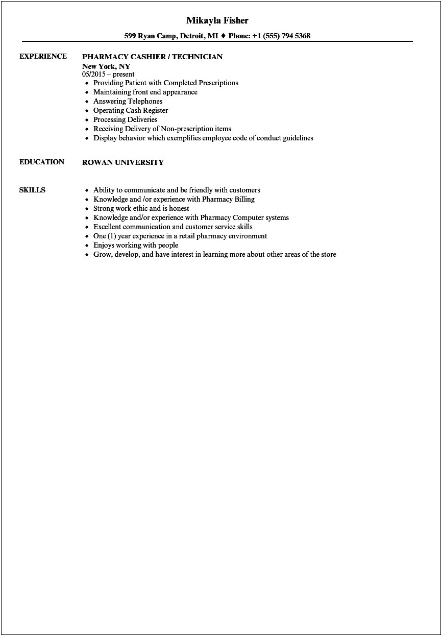 Resume Summary For Cashier No Experience