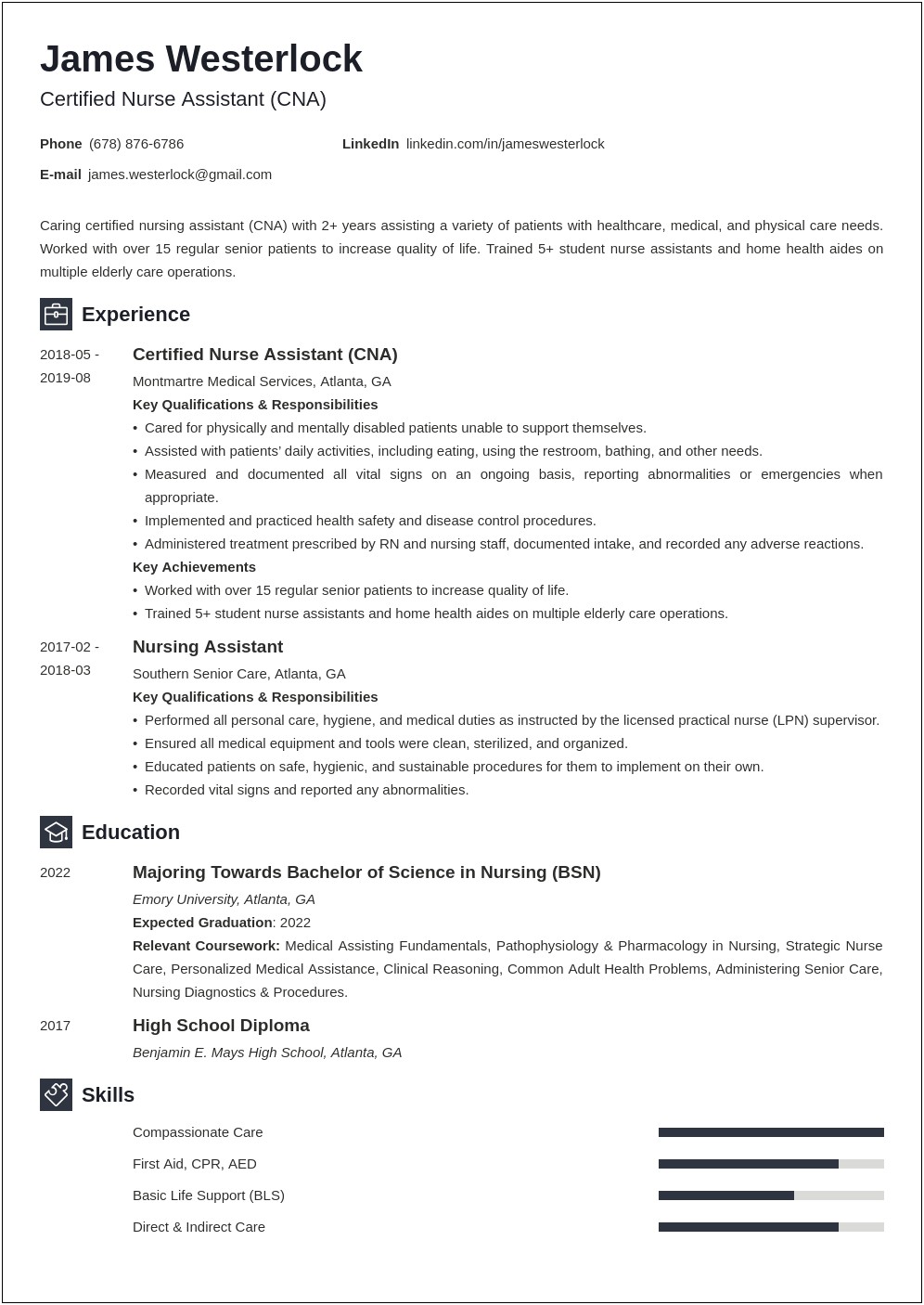 Resume Summary For Certified Nursing Assistant